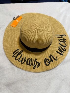 Straw Sun Hat with 'Always on Vacay' Script